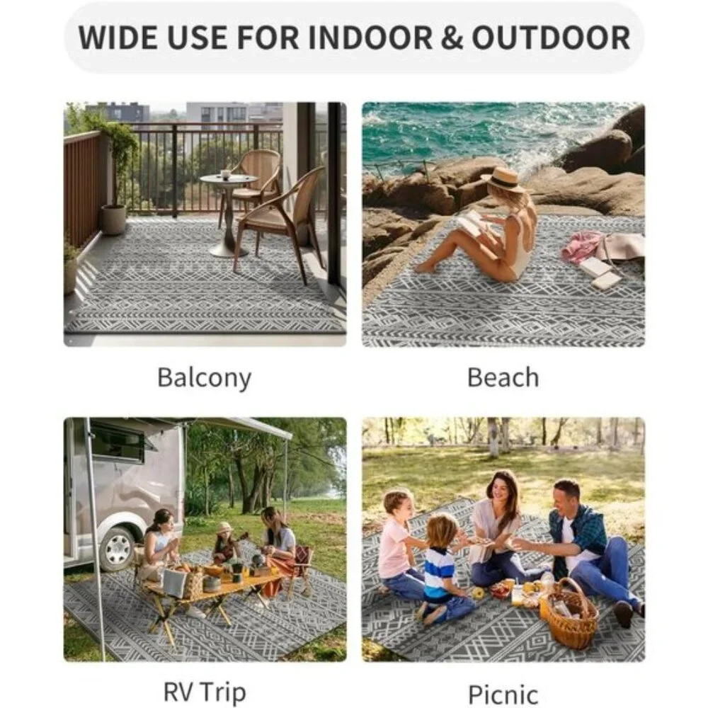 New 6x9 Waterproof Outdoor Rug, Reversible Boho Plastic Straw Patio Carpet